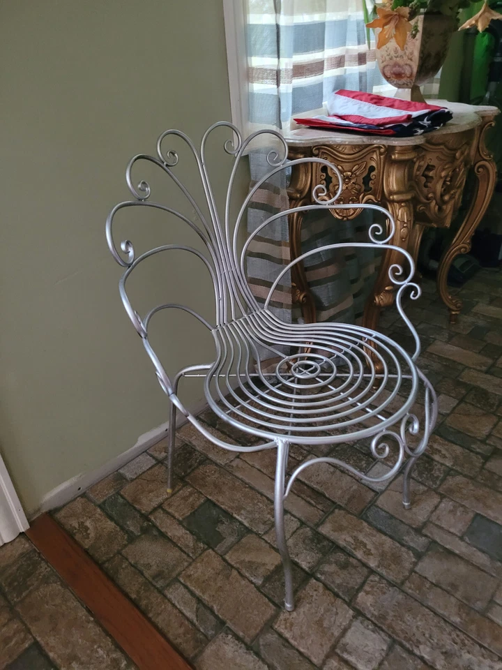 Silla Hollywood Regency Dorthy Draper tono plata metal años 70 Foto 2 de 4