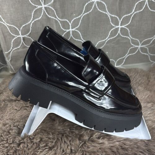 (Z3) Mocasín Zara Platform con suela gruesa de charol negro, varias tallas - Imagen 7 de 12