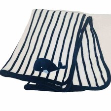 Nautica Kids Plush Blanket Whale Of A Tail Navy Blue Stripes 30  X 40  Appliqu 