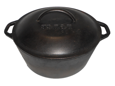 Vtg. Lodge 8DOL Cast Iron 5 Qt Dutch Oven w/ Dual Handles & Self