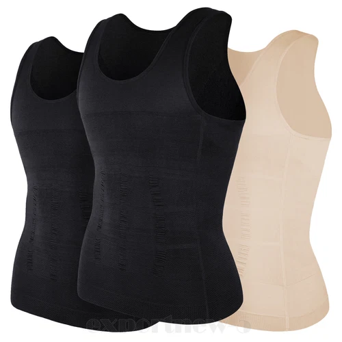 Herren 3er-Pack Schlank Body Shaper Haltung Korrektur Weste Bauch Kompression Tops USA - Bild 28 von 56
