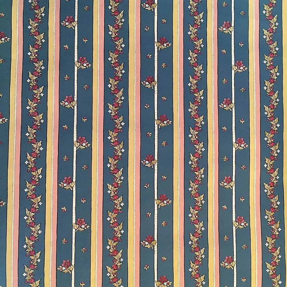 Papel pintado vintage rayas florales rosa y azul por motivo Foto 2 de 4