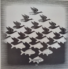 SKY AND WATER I (Fish Gradually Metamorphose into Birds) by M C Escher Print