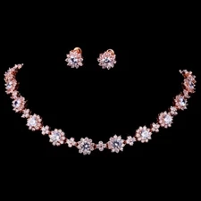 18k Rose Gold Plated Tennis Necklace Earrings made w Swarovski Crystal Gift Set