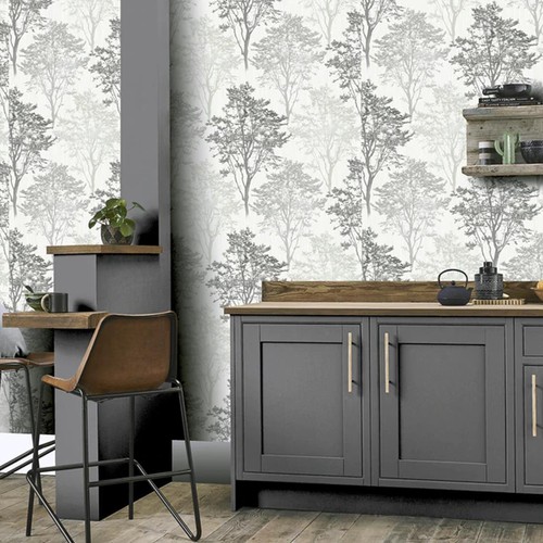 Arthouse Wildwood Mono White Grey Glitter Paste The Paper Vinyl Wallpaper - Picture 2 of 9