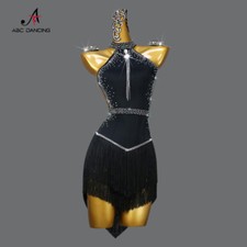 Womens Professional Latin Performance Competition Costume Dance Tassels Dress