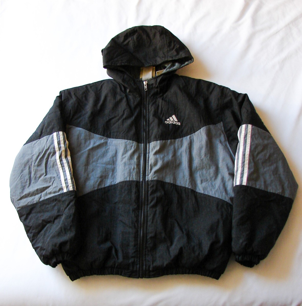90s adidas ダウン Men's Vintage 90s Adidas Black Quilted Embroidered Winter
