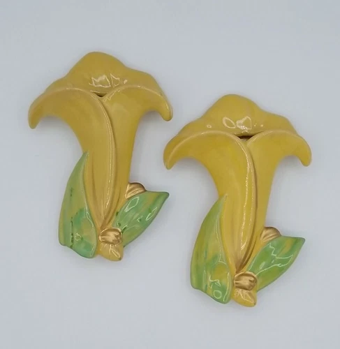 Vintage McCoy Pottery Yellow Lily Wall Pockets Set of 2