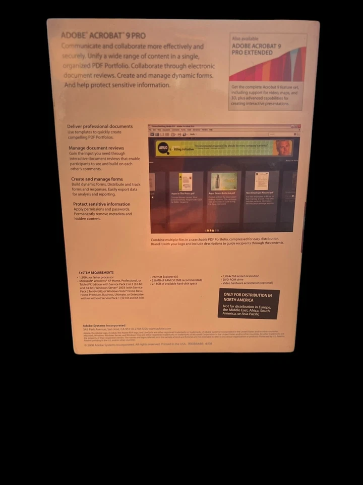 Adobe Acrobat 9 Pro for Windows PC Liceensed for 2 PCs =BRAND NEW SEALED BOX= - Image 2 of 2