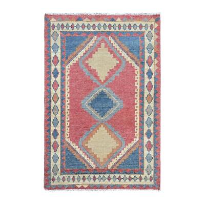 2'9''x4'9'' Pink Anatolian Geometric Village Design Wool Hand Knotted Rug R249