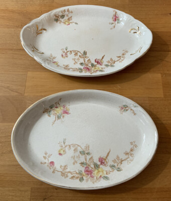 Anchor Pottery J. E. N. Vintage Cream Floral Serving Platters (Set 2)