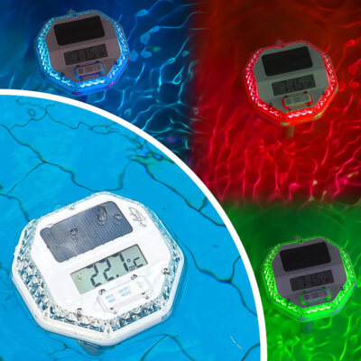 infactory Schwimmendes Teich- & Poolthermometer, RGB-LEDs, LCD, Min./Max., IP68