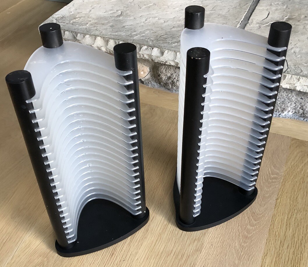 VTG 90s x20 CD Tower Rack Lot of 2 Holder Black Clear Plastic