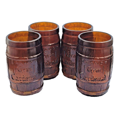 VTG 4 Cocktail Drimk Glasses Gran Cardenal Brandy Lowball Tumbler Dark Amber HTF