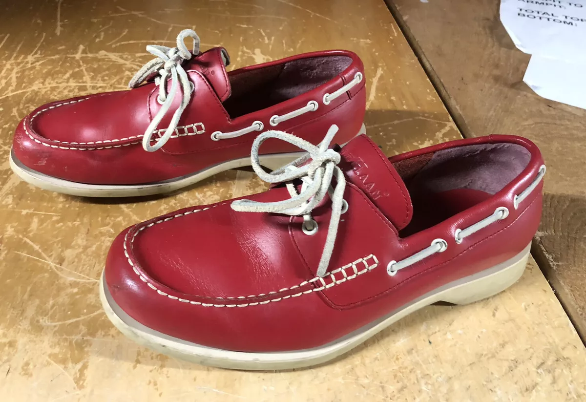 Cole Haan Resort Red Leather White Boat Shoes Mens 10M Used Deck