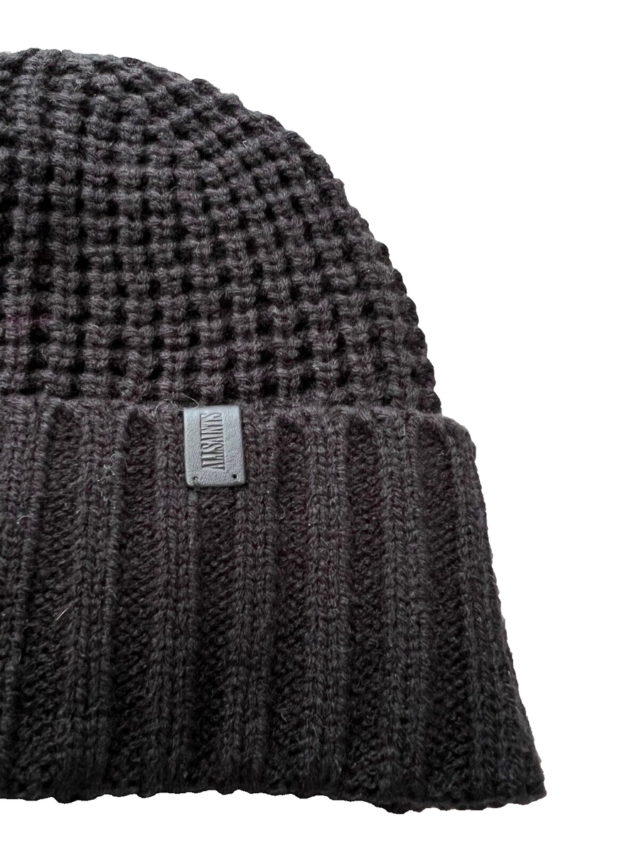 AllSaints Thermal Stitch Knit Beanie Hat Black (O/S) | eBay