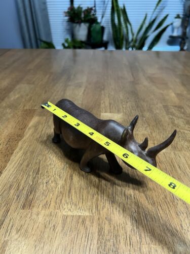 Vintage Hand Carved Solid Wooden African Rhinoceros Figurine Sculpture - Picture 8 of 9