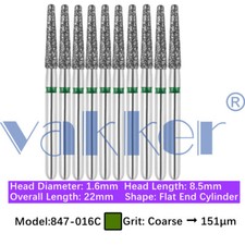 10/pk Vakker Dental Flat End Taper FG Diamond Burs 847-016C Coarse High Speed