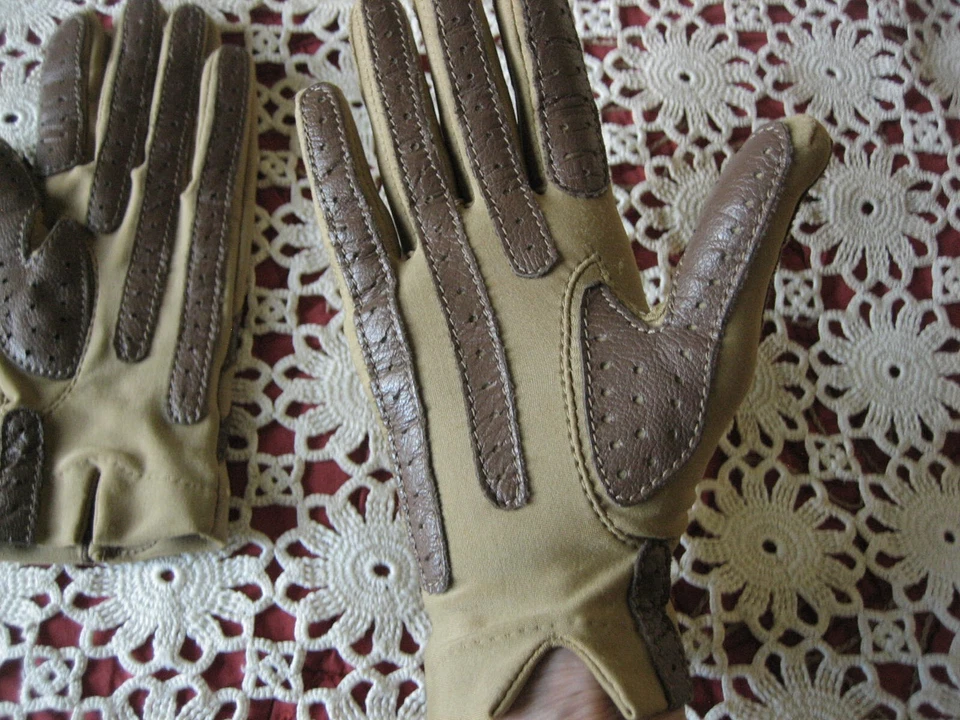 Guantes de Conducción Isotoner Vintage Tostado y Marrón Elastizados Talla Única Cuero Foto 3 de 4