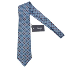 Drake's NWT Neck Tie in Light Blue w/ Orange/White Geometric Pattern 100% Silk