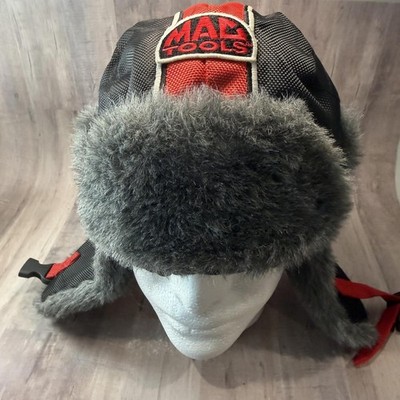 Mac Tools Winter Trapper Hat Red Black Faux Fur Warm Ear Flap EUC