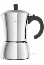 LuxHaus Moka Pot - 6 Cup Stovetop Espresso Maker (100% Stainless Steel Italian)