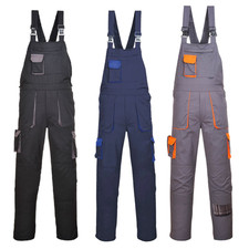 Unisex Contrast Bib & Brace Work Overalls Knee Pad Pocket Workwear Dungarees