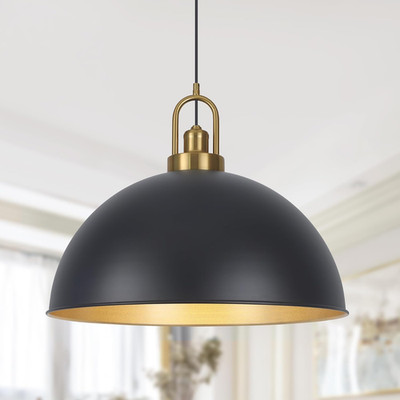 Large Matte Black Dome Pendant Light for Kitchen, Dining, and Bedroom