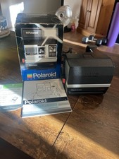 Vintage Polaroid Sun 600 LMS Instant Film Flash Camera w/ Strap Box Manual