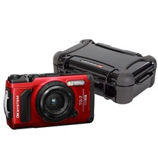 OM SYSTEM Tough TG-7 Digital Camera Red Bundle with Waterproof Hard Case
