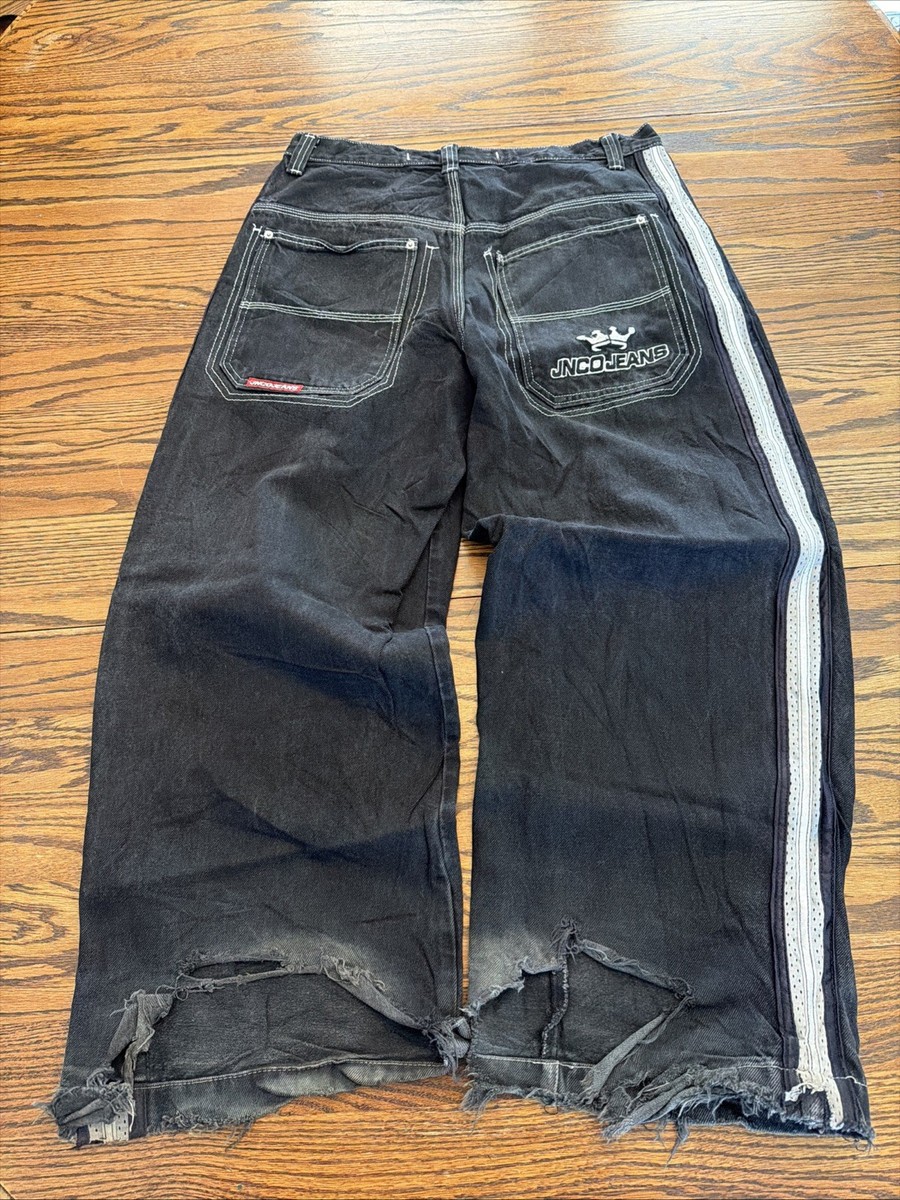 Vintage 90s JNCO Sidewinders Black Baggy Wide Leg Jeans 34x30