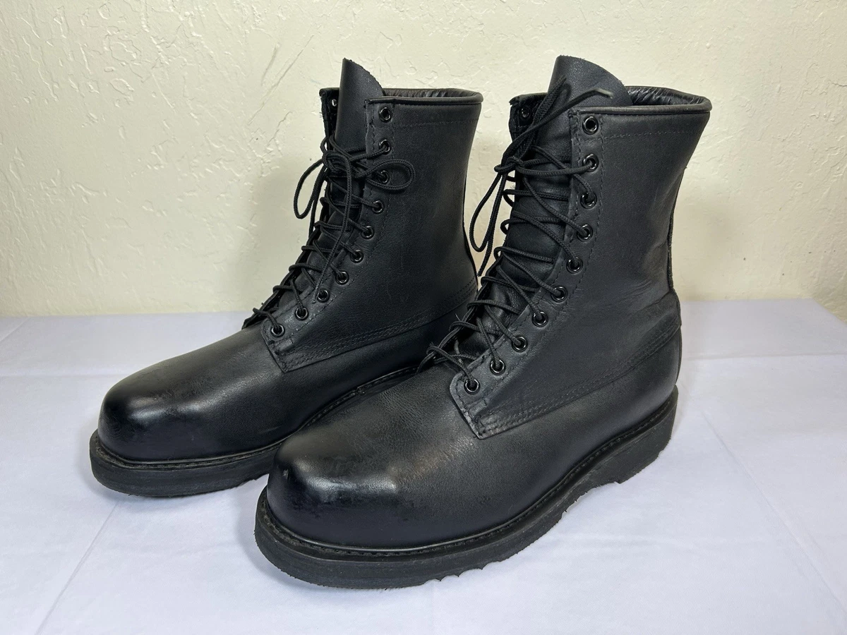 Vintage 2012 Bates Army Navy Black Leather Safety Boots E21508A Men\'s Size 9.5 R Bates Steel Toe Solid Boots for Men for Sale | Shop New  main image 2