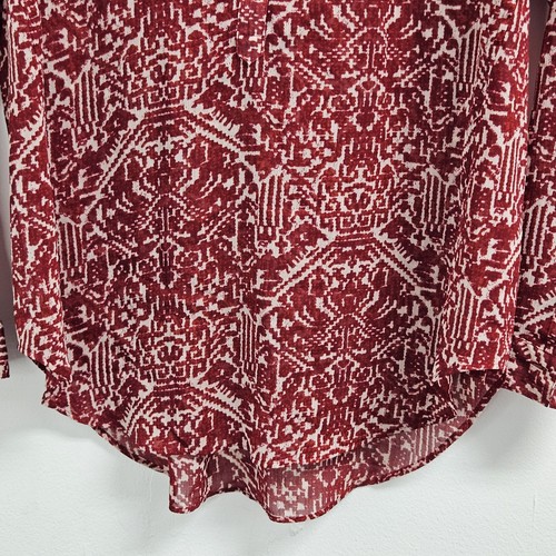 Lucky Brand Shirt Women's Small Red Tan Aztec Tribal Long Sleeve Boho Blouse - Picture 4 of 14