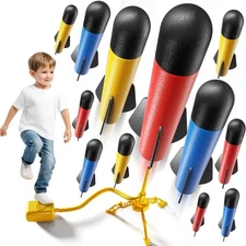 Rocket Launcher for Kids with 12 Foam Rockets Outdoor Toy Shoots 100ft