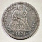 1874-S Seated Liberty Dime Silver Semi Key Date Scarce Album Coin Small Thin S 2