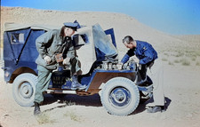 USAF Lieutenants Have Schiltz Beer & Try to Fix Jeep, Morocco 1950's 35mm Slide