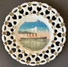 Vintage Antique Milk Glass Plate RMS Mauretania 1906 1934 Ocean Liner Souvenir