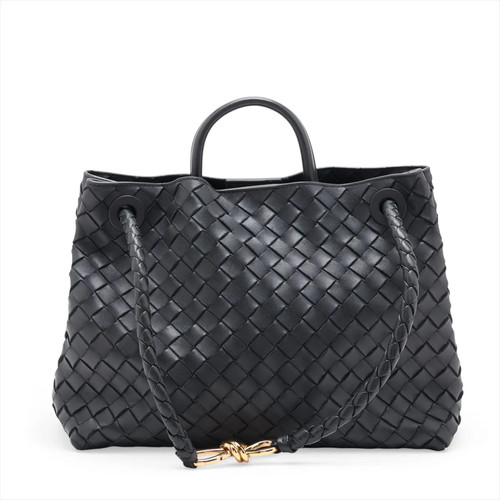 Bottega Veneta Intrecciato Medium Andy Amo Leather 2 Way Handbag Black