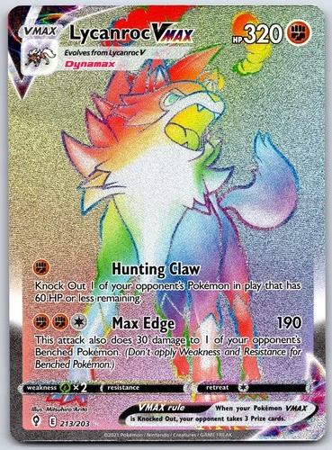 Lycanroc VMAX (Secret) Secret Rare SWSH07: Evolving Skies 213/203 NM