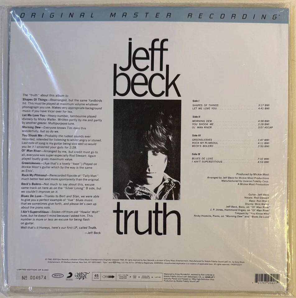 JEFF BECK Truth SEALED MFSL 2xLP 45rpm ULTRA ANALOG 180g VINYL 2021 MoFi - Image 2 of 4