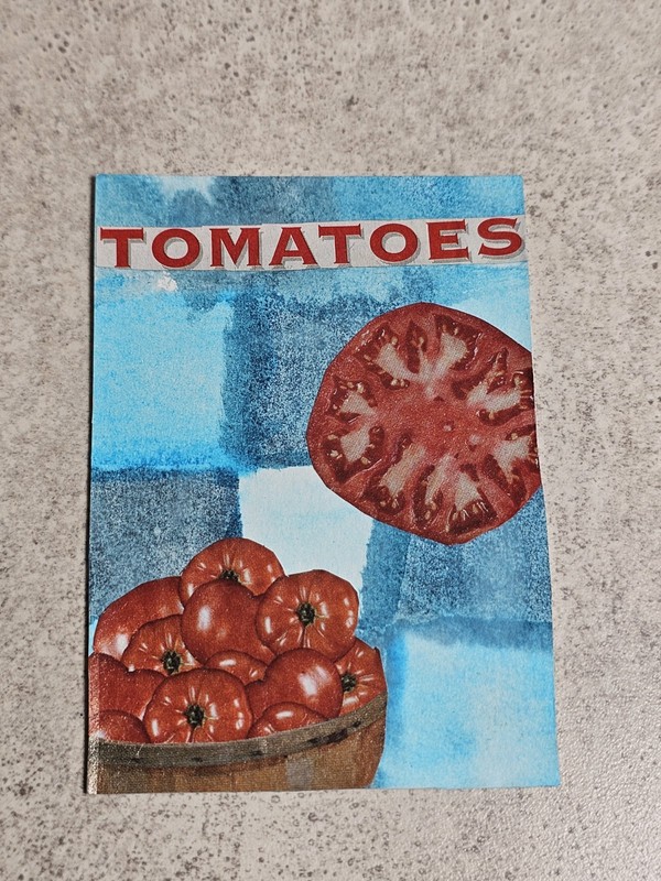 ACEO TheArtofKatie Collage Red Tomato Watercolor Junk Journal Abstract 2.5x3.5"