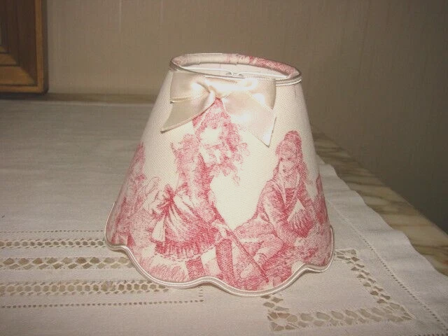 Abat-jour festonné toile de jouy rose " jeux d'eau" 13cm A pince - Photo 2/4