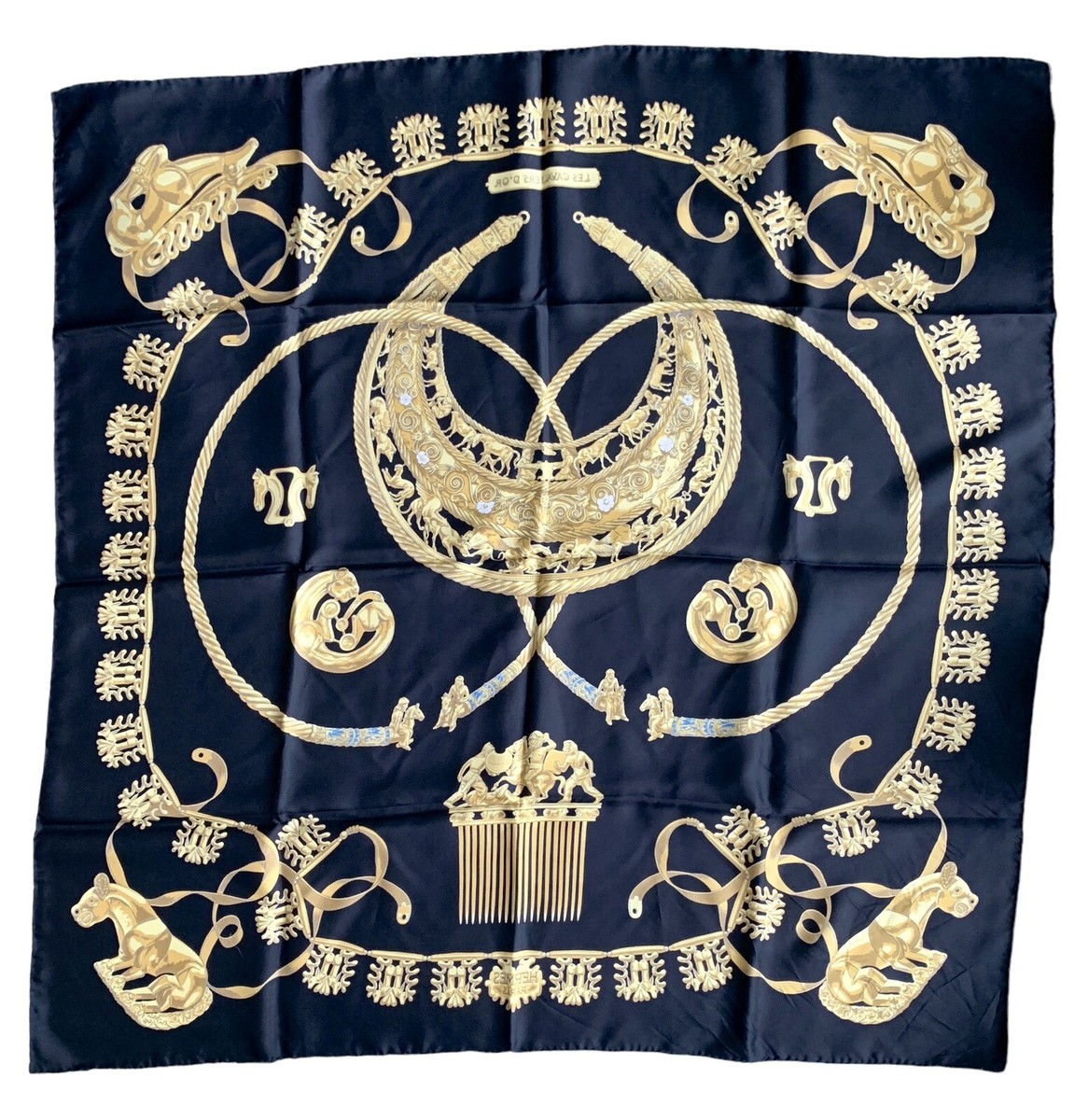 Hermes Scarf Les Cavaliers d'Or with original box | eBay