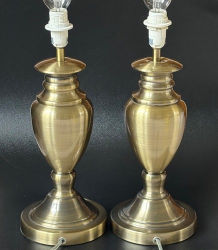 2 HOMEBASE LIGHTS 390417 Brushed Satin Brass LARGE TABLE LAMPS 60W E14 PAT Test - Picture 7 of 14