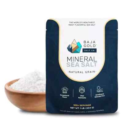 Baja Gold Mineral Sea Salt Natural Grain Crystals 1 Lb Bag Organic Trace Mineral