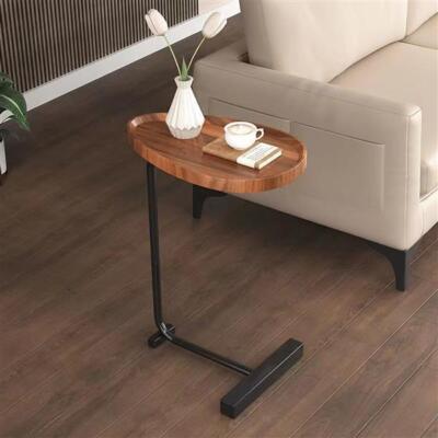 C Shaped End Table Small Side Table Narrow for Sofa Couch and Bed Bedroom Brown