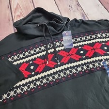 Chaps Womens XXL Holiday Christmas Print Drawstring Cowl Neck Black Red Long NWT
