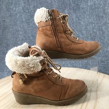 Michael Kors Boots Youth 4 Myra Wendee Wedge Shearling Winter Ankle Brown Zip