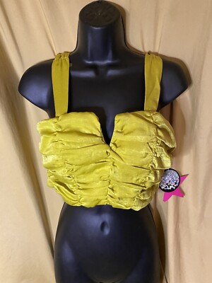 New juniors Ranbit Rose sz S crop top tank yellow green night out SEXY
