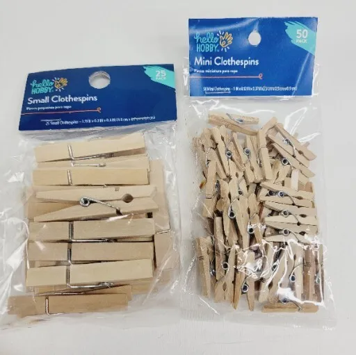 Hello Hobby 25 Pack Of Small Clothespins & 50 Pack Of Mini